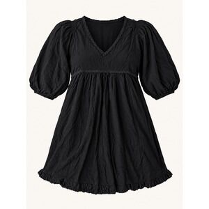 Umgee Linen Cotton Lace Trim Babydoll Dress Women XL Black